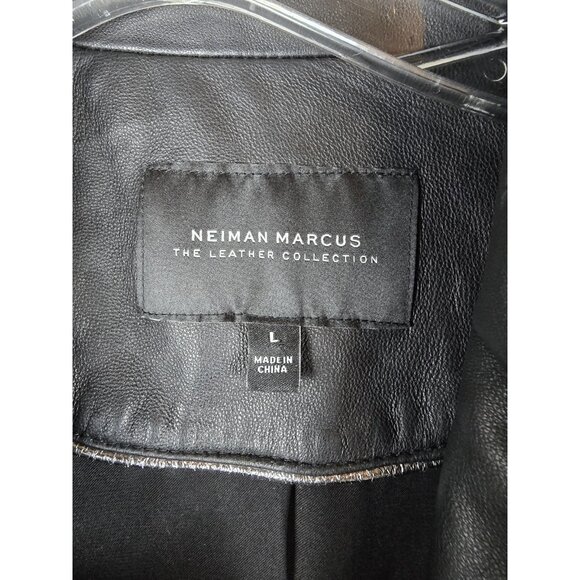 NEIMAN MARCUS L Black Yellow Stripe Butter Soft Leather Biker Moto Jacket Zip - Picture 5 of 9